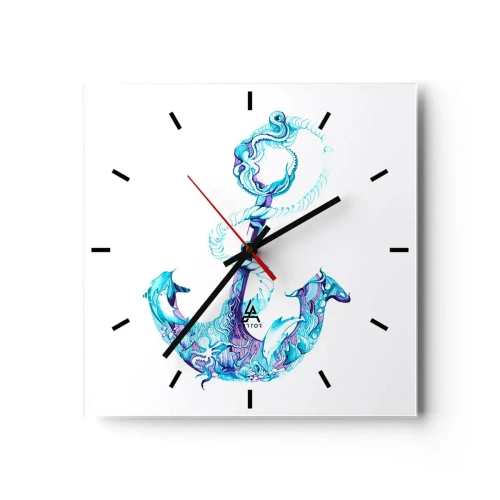 Wall clock, Clock Arttor 30x30 cm - Trustee of the Sea - Abstraction, Anchor, Sea, Graphics, Art, Square, Clock face with lines, For living-room, For bedroom, White, Blue, C3AC30x30-3060