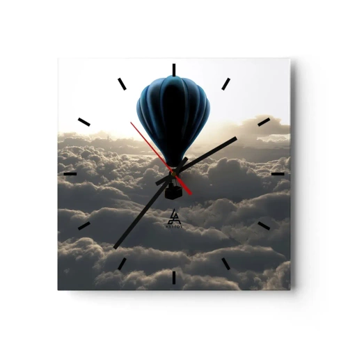 Wall clock, Clock Arttor 30x30 cm - Wanderer above Clouds - Landscape, Balloon Flight, Travels, Clouds, Adventure, Square, Clock face with lines, For living-room, For bedroom, White, Blue, C3AC30x30-3577