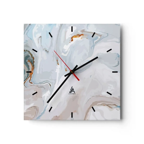 Wall clock, Clock Arttor 30x30 cm - White Fusion - Abstraction, Art, Modern Pattern, Artistic Art, Resin, Square, Clock face with lines, For living-room, For bedroom, White, Orange, C3AC30x30-4052