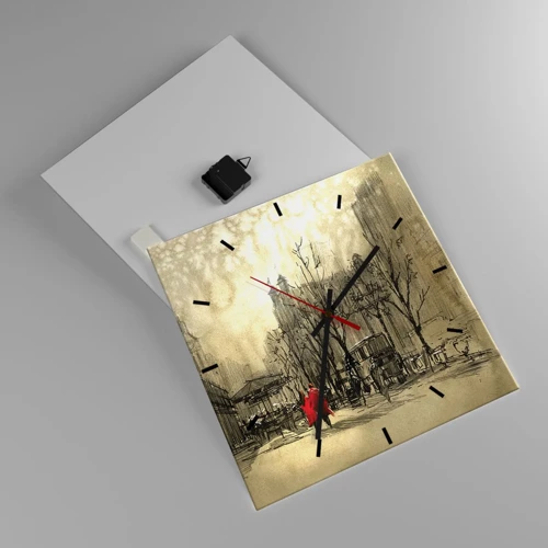 Wall clock - Clock on glass - A Date in London Fog - 40x40 cm