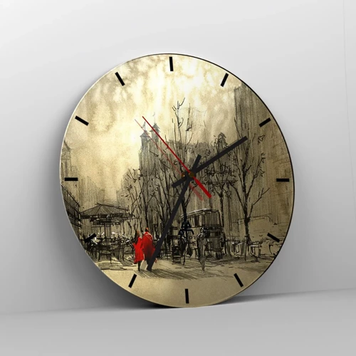 Wall clock - Clock on glass - A Date in London Fog - 40x40 cm