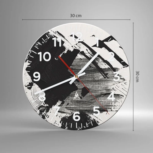 Wall clock - Clock on glass - Abstract - Expression of Black - 30x30 cm
