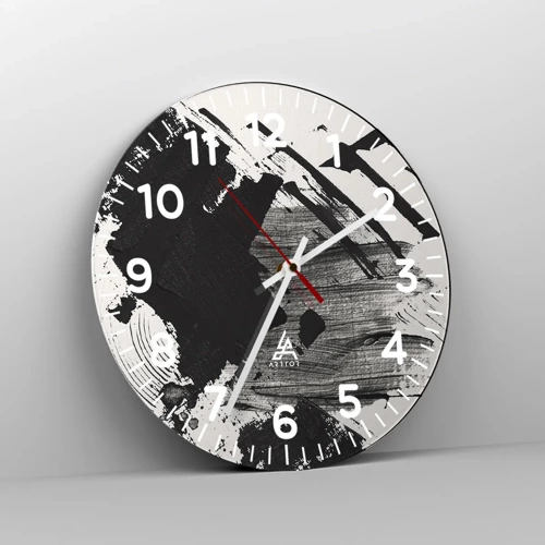 Wall clock - Clock on glass - Abstract - Expression of Black - 30x30 cm