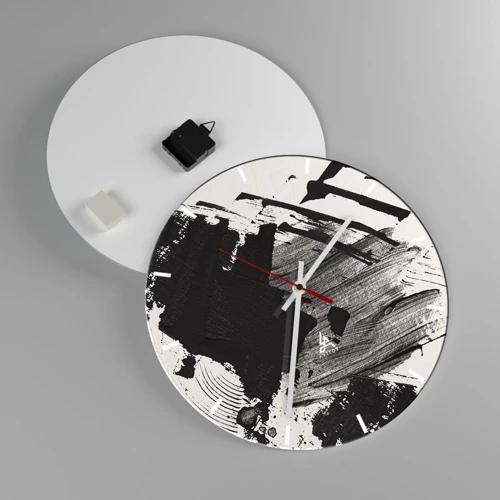 Wall clock - Clock on glass - Abstract - Expression of Black - 40x40 cm