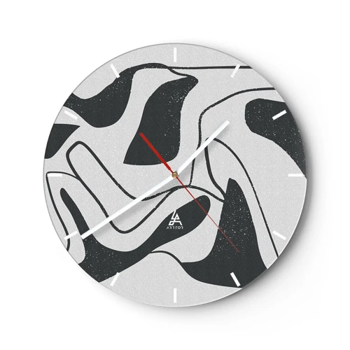 Wall clock - Clock on glass - Abstract Fun in a Maze - 30x30 cm