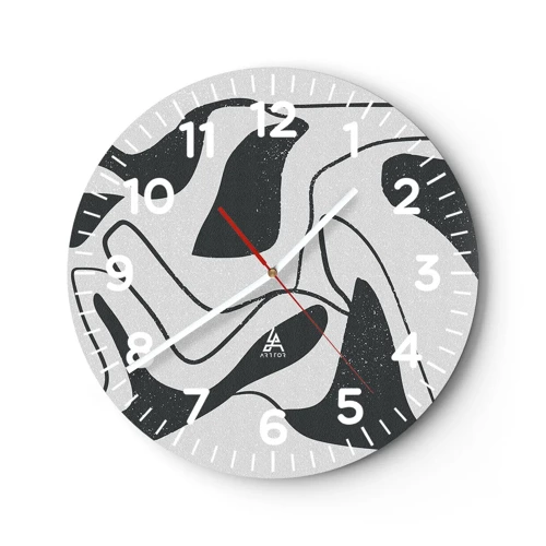 Wall clock - Clock on glass - Abstract Fun in a Maze - 30x30 cm