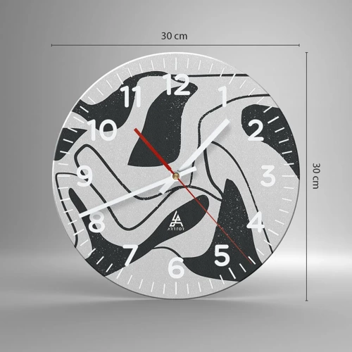 Wall clock - Clock on glass - Abstract Fun in a Maze - 30x30 cm