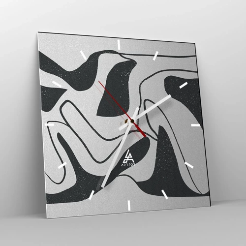 Wall clock - Clock on glass - Abstract Fun in a Maze - 40x40 cm