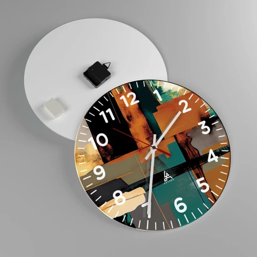 Wall clock - Clock on glass - Abstract - Light and Shadow - 40x40 cm