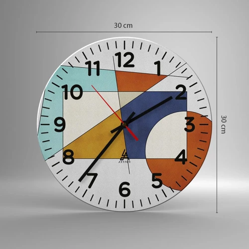 Wall clock - Clock on glass - Abstract: Modernist Fun - 30x30 cm