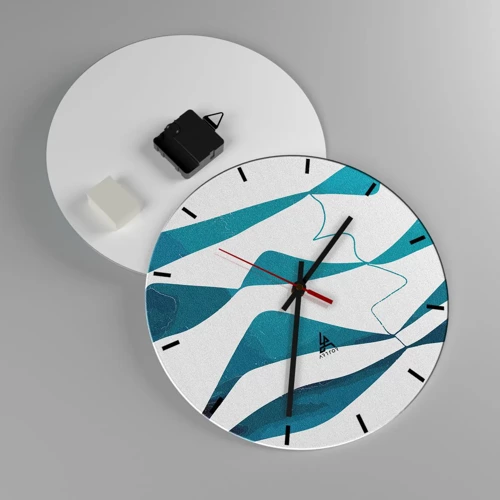 Wall clock - Clock on glass - Abstract: Turquoise Relation - 30x30 cm