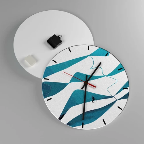 Wall clock - Clock on glass - Abstract: Turquoise Relation - 40x40 cm