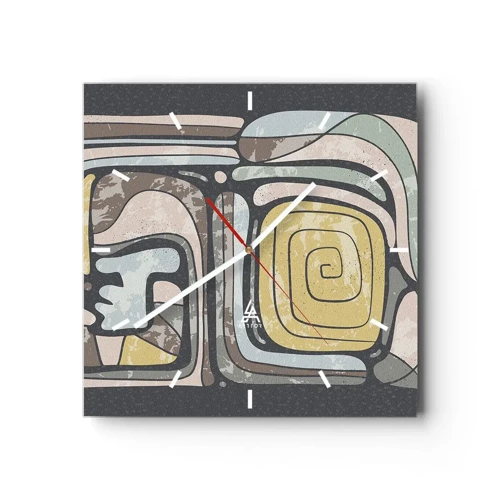 Wall clock - Clock on glass - Abstract in Precolumbian Style  - 30x30 cm