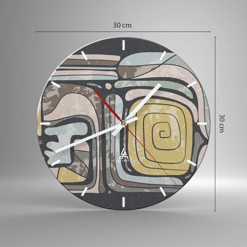 Wall clock - Clock on glass - Abstract in Precolumbian Style  - 30x30 cm