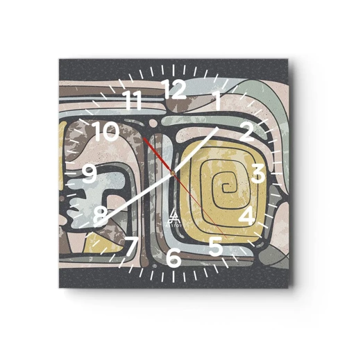 Wall clock - Clock on glass - Abstract in Precolumbian Style  - 30x30 cm