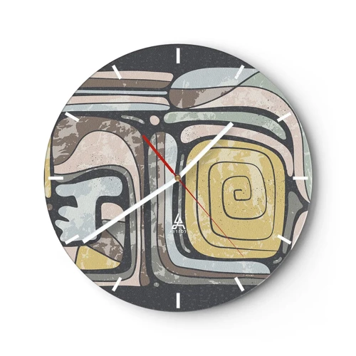 Wall clock - Clock on glass - Abstract in Precolumbian Style  - 40x40 cm