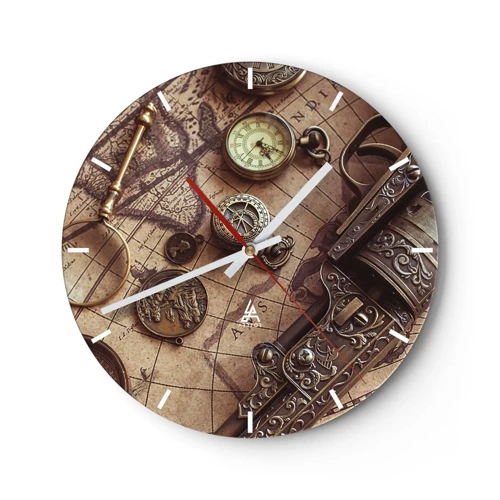 Wall clock - Clock on glass - Adventure Calls - 30x30 cm