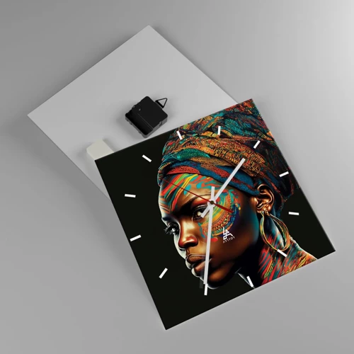 Wall clock - Clock on glass - African Queen - 30x30 cm