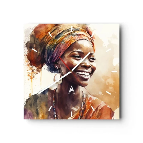 Wall clock - Clock on glass - African Queen - 30x30 cm