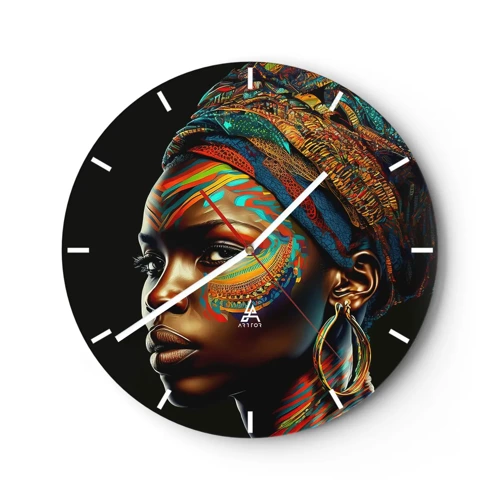 Wall clock - Clock on glass - African Queen - 40x40 cm