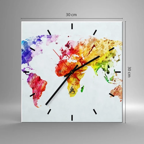 Wall clock - Clock on glass - All Colours of Light - 30x30 cm