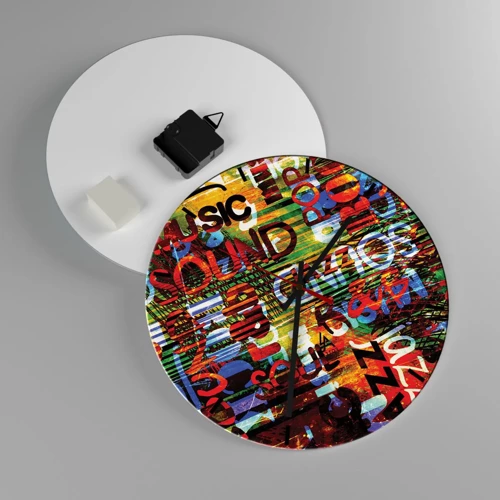 Wall clock - Clock on glass - All Colours of Sound - 30x30 cm