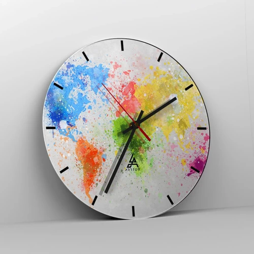 Wall clock - Clock on glass - All the Colours of the World - 30x30 cm