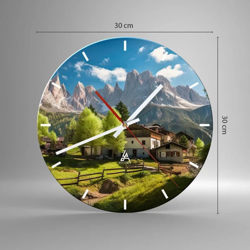 Wall clock - Clock on glass - Alpine Idyll - 30x30 cm