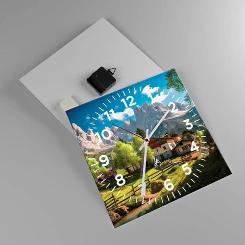 Wall clock - Clock on glass - Alpine Idyll - 30x30 cm