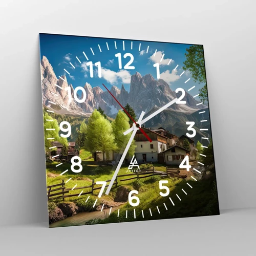 Wall clock - Clock on glass - Alpine Idyll - 30x30 cm