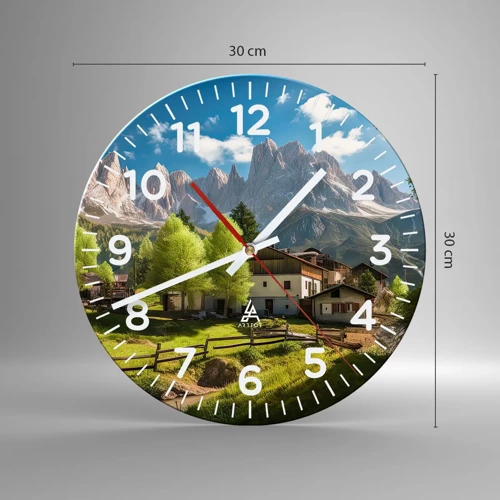 Wall clock - Clock on glass - Alpine Idyll - 30x30 cm