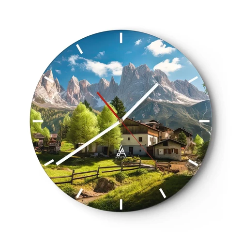 Wall clock - Clock on glass - Alpine Idyll - 40x40 cm