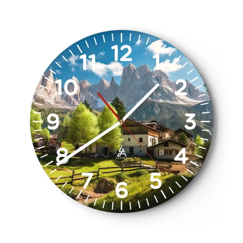 Wall clock - Clock on glass - Alpine Idyll - 40x40 cm