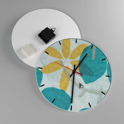 Wall clock - Clock on glass - Among Azure Leaves - 30x30 cm