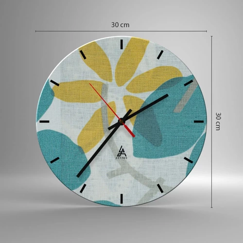 Wall clock - Clock on glass - Among Azure Leaves - 30x30 cm