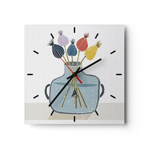 Wall clock - Clock on glass - As Quiet as Poppies - 30x30 cm