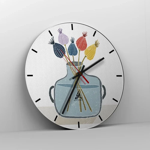 Wall clock - Clock on glass - As Quiet as Poppies - 30x30 cm