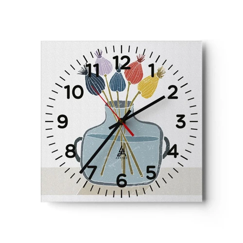 Wall clock - Clock on glass - As Quiet as Poppies - 30x30 cm