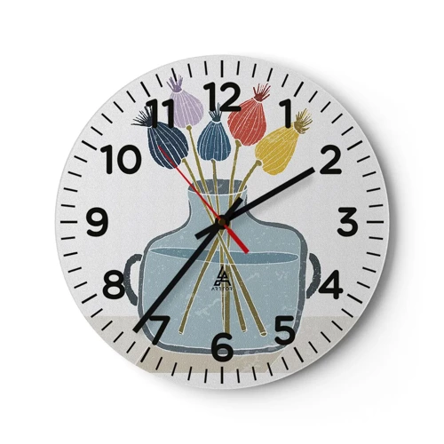 Wall clock - Clock on glass - As Quiet as Poppies - 40x40 cm