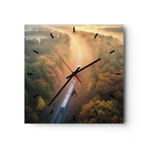 Wall clock - Clock on glass - Autumn Trip - 30x30 cm