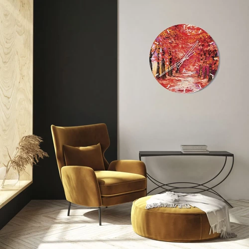 Wall clock - Clock on glass - Autumnal Impression - 30x30 cm