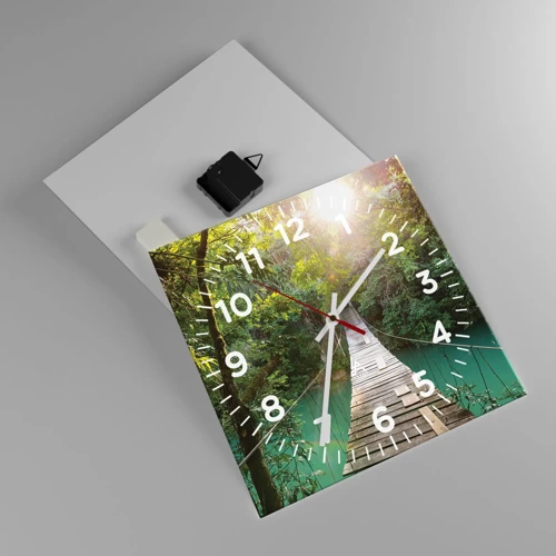 Wall clock - Clock on glass - Azure Water in Azure Forest - 30x30 cm