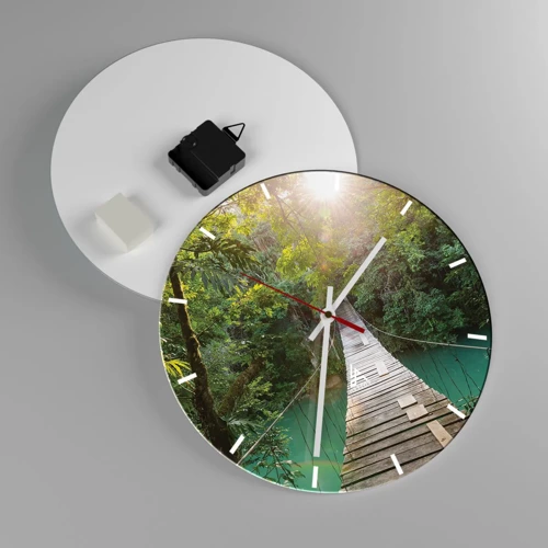 Wall clock - Clock on glass - Azure Water in Azure Forest - 30x30 cm