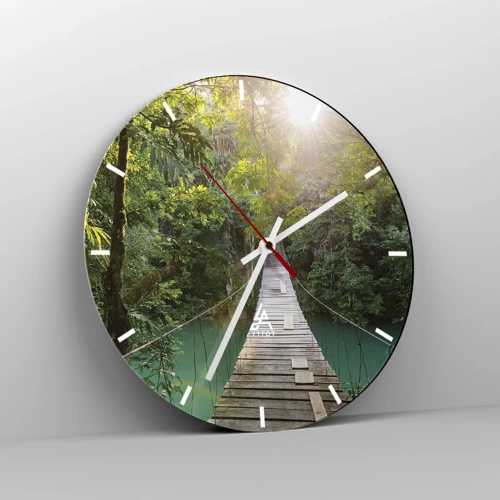 Wall clock - Clock on glass - Azure Water in Azure Forest - 30x30 cm