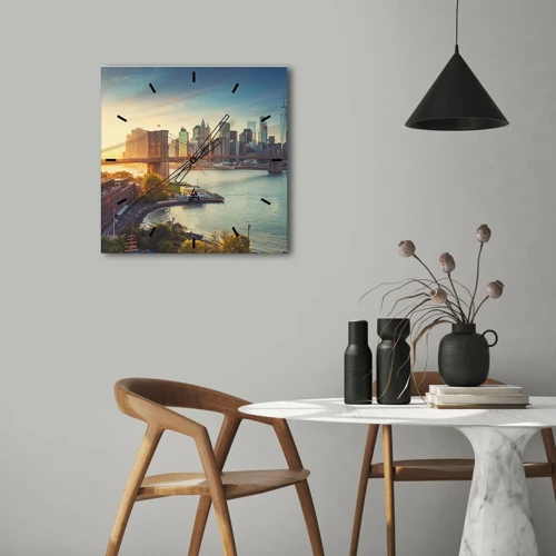 Wall clock - Clock on glass - Big City Dawn - 30x30 cm