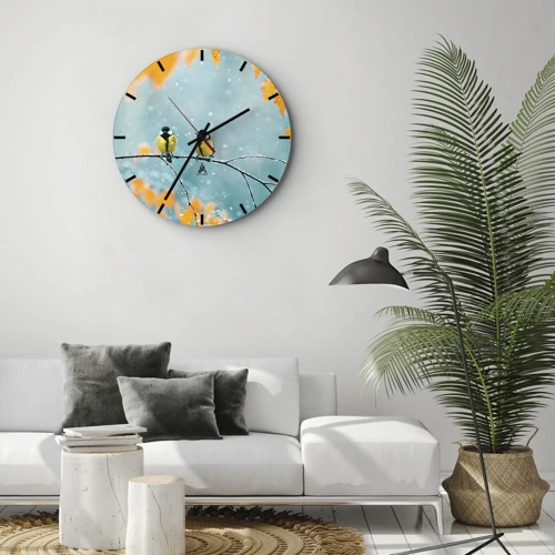 Wall clock - Clock on glass - Birdy Gossip - 30x30 cm