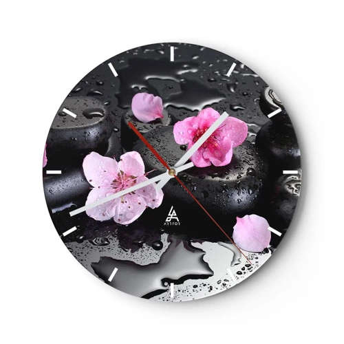 Wall clock - Clock on glass - Black Zen Stones - 30x30 cm