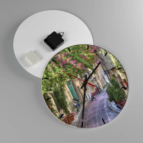 Wall clock - Clock on glass - Blooming Alley - 30x30 cm