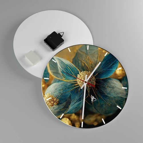 Wall clock - Clock on glass - Blossoming in Gold - 30x30 cm