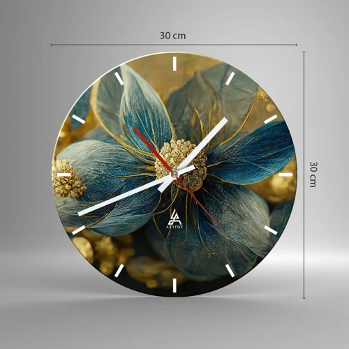 Wall clock - Clock on glass - Blossoming in Gold - 30x30 cm